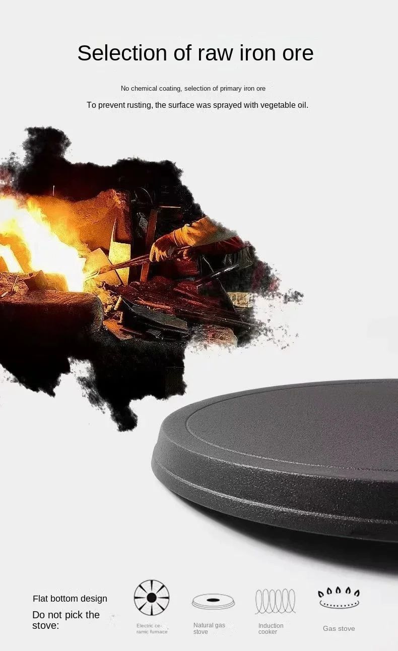 26cm Cast Iron Frying Pan Uncoated Non-stick Egg Pancake PanCrepe Maker Steak Frying Pot Gas Induction Cooker Kitchen Cookware