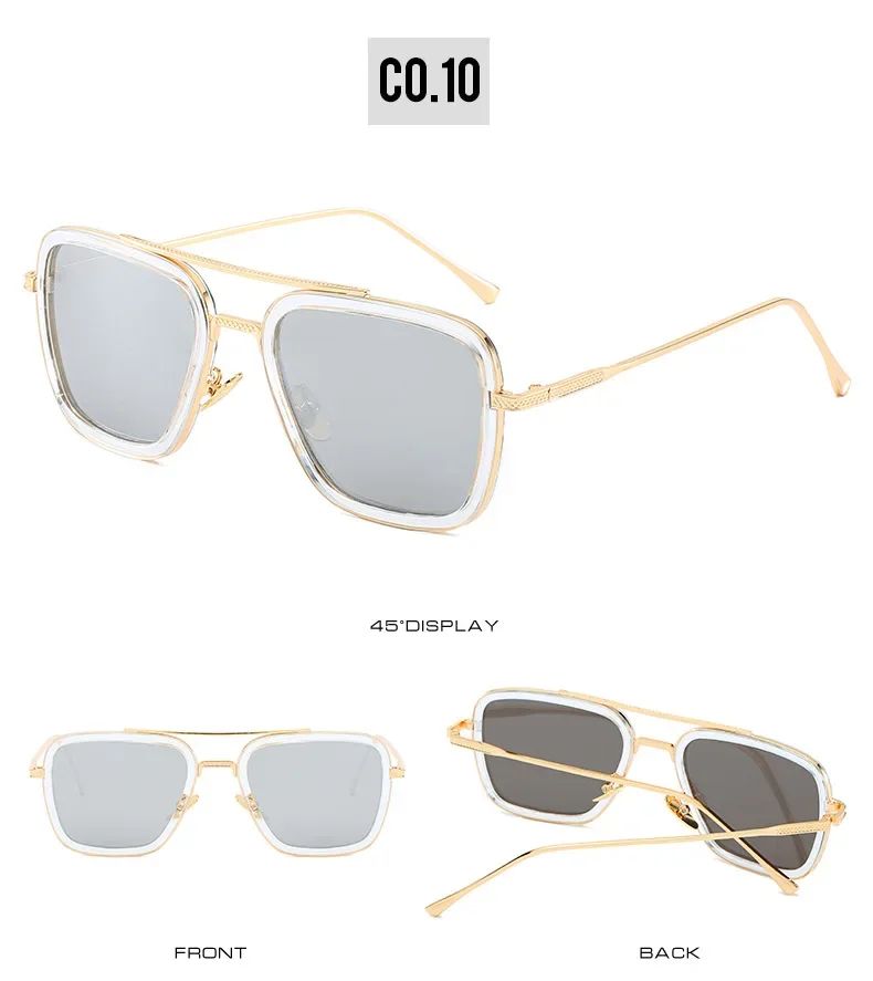 Steam Punk Tony Stark Sunglasses Men Women Fashion Square Driving Glasses Unisex Metal Frame Trendy Shades Oculos De Sol