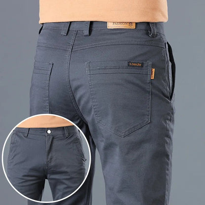 2024 Men's High Quality Pure Cotton Classic Solid Color Casual Pants Business Stretch Cotton Slim Straight Brand Trousers Male