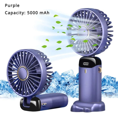Ventilador Portátil Recarregável 5000mAh Dobrável 90° 5 Velocidades Mini Ar Condicionado Pequeno Ventilador Refrigerador de Ar com Display Digital LED