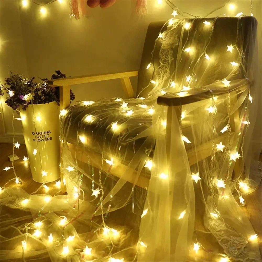 Battery Power Star Led Lights Garland Fairy String Christmas Outdoor Lamp Garden Bedroom Room Wedding Party Decoration