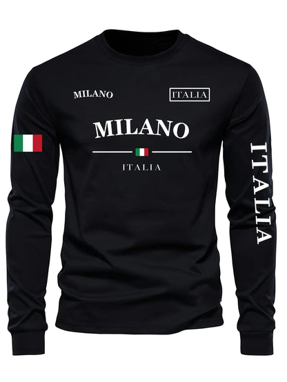 Camiseta Masculina Gola Redonda Esportes de Lazer ao Ar Livre Manga Longa Camisa de Outono Lavável na Máquina Versátil