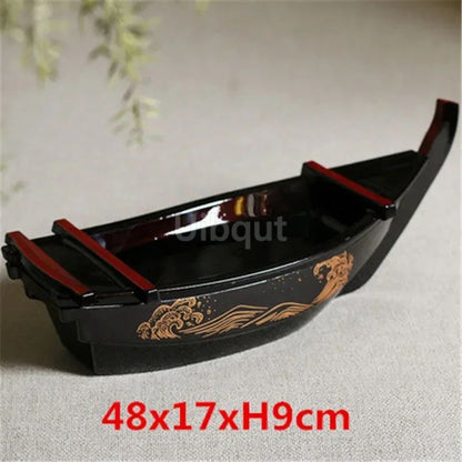 Black red sushi sashimi boat ice food seafood plate salmon sashimi tray Creative Japanese food container sushi barrel decor boat