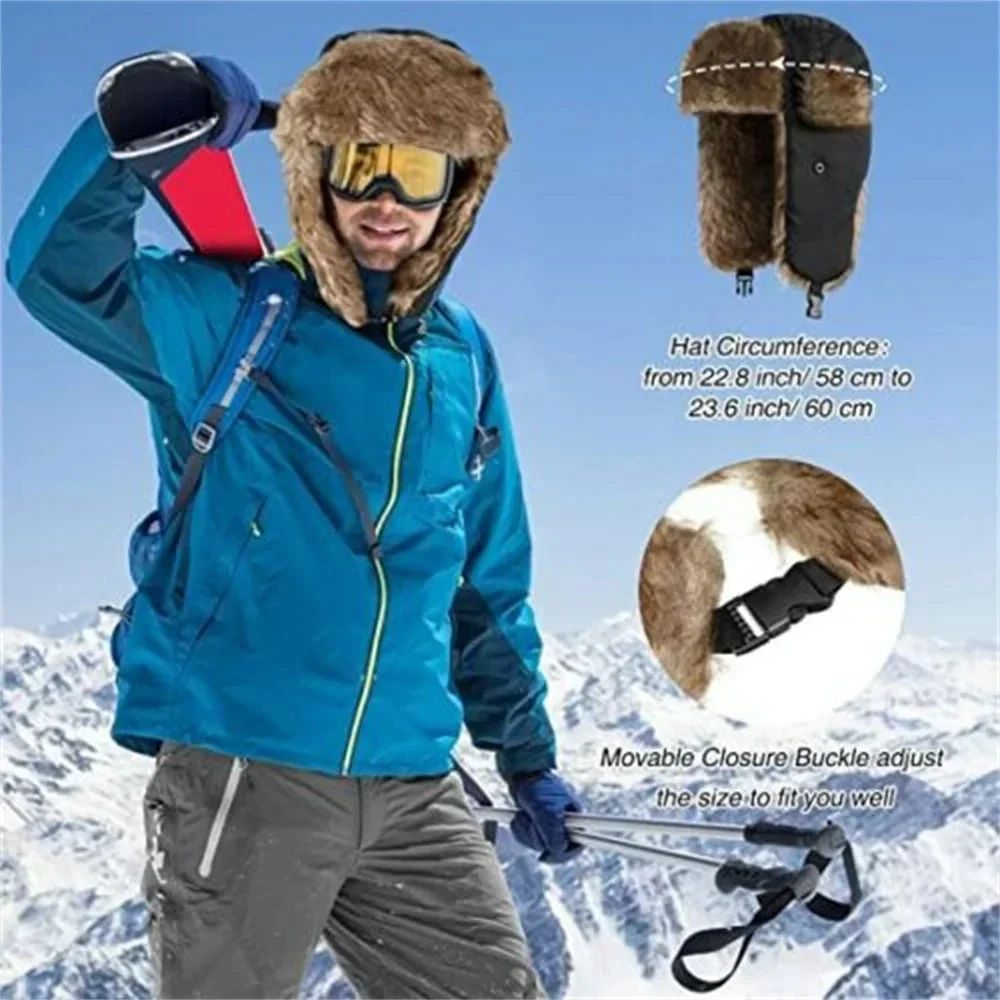 Chapéu de Inverno Unissex para Homens e Mulheres, Tipo Trapper, Aviador, Trooper, com Protetores de Orelha, Chapéu de Esqui, Novo Chapéu Bomber, Chapéu de Esqui Russo, Chapéu de Pelúcia Sintética