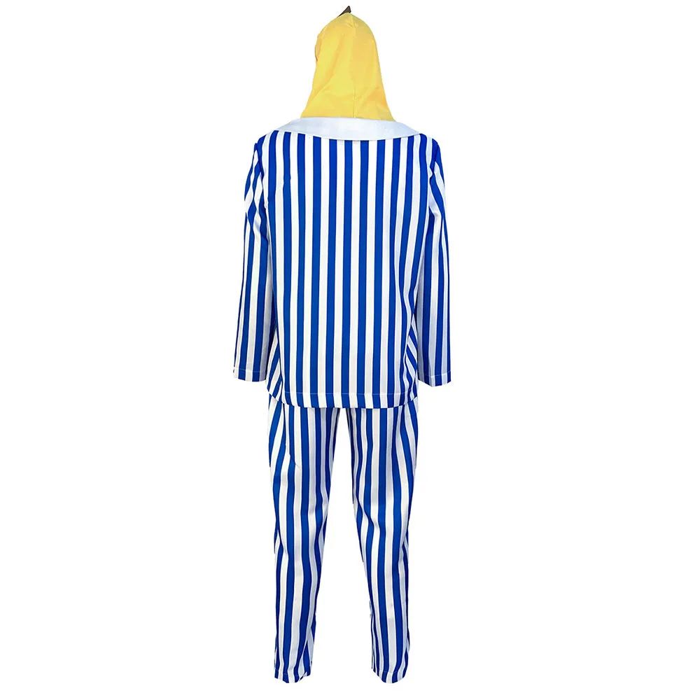 Adult Bananas In Pajamas Costume Blue White Stripe Shirt Pants With Banana Head Men Women Fancy Dress Party Costume Halloween