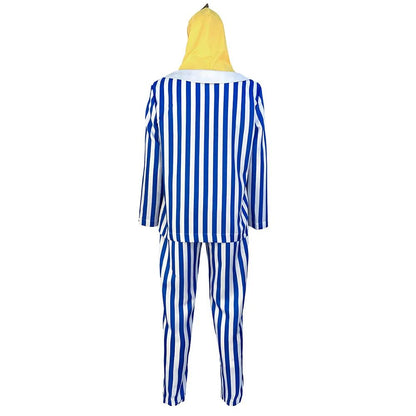 Adult Bananas In Pajamas Costume Blue White Stripe Shirt Pants With Banana Head Men Women Fancy Dress Party Costume Halloween