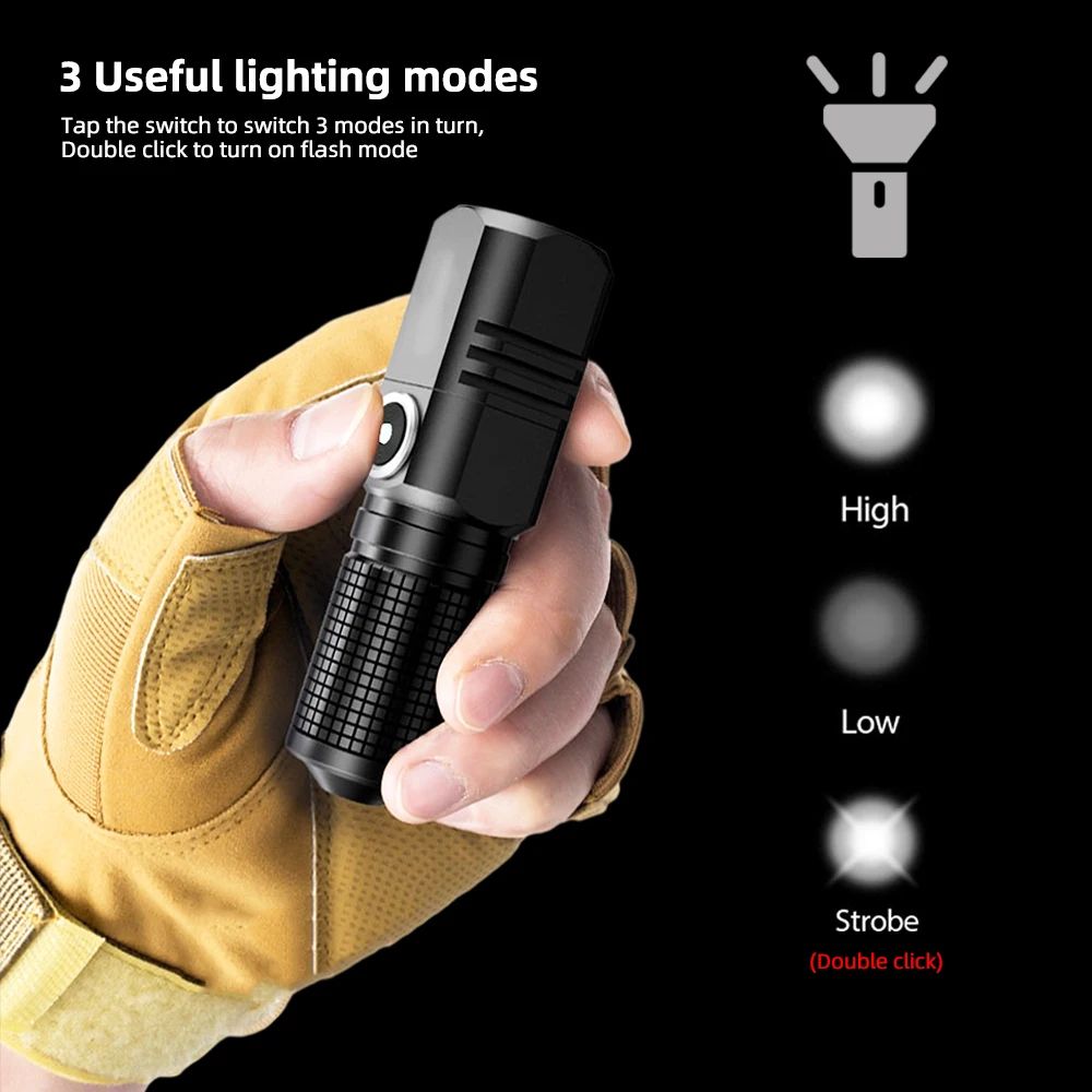 10000 Lumens Mini Powerful Led Flashlight XHP50 Built in Battery 3 Modes Usb Rechargeable Flash Light Torch Lamp Flashlights