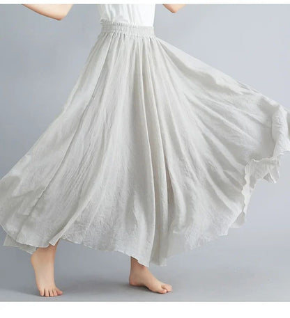 Fashion Solid Cotton Linen Women Skirts Maxi Elegant Harajuku Saia Casual Loose Long Skirt Ladies Clothes Faldas Ropa Mujer