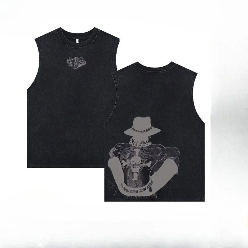 Luffy printed anime fitness vest summer new men s vest Y2k women s washed casual sleeveless shirt streetwear Harajuku