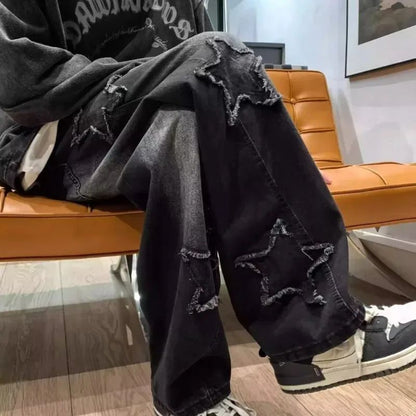 2025 Novas Estrelas da Moda Toalha Bordada Calças Jeans Marrons Masculinas Roupa Y2K Calças Retas Hip Hop de Algodão Pantalon Homme