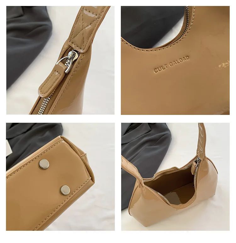 Trendy Designer Solid Shoulder Bags for Women Handbags and Purses 2024 New Fashion Patent Leather Underarm Ladies Tote Bags