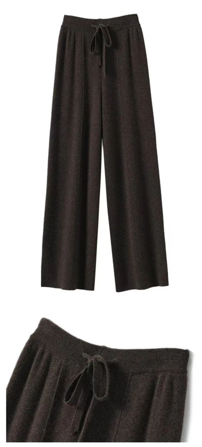 High Waist Knitted Woolen Wide Leg Pants Autumn Winter New Style Drapey Floor-Length Casual Trousers Skin-friendly Warm