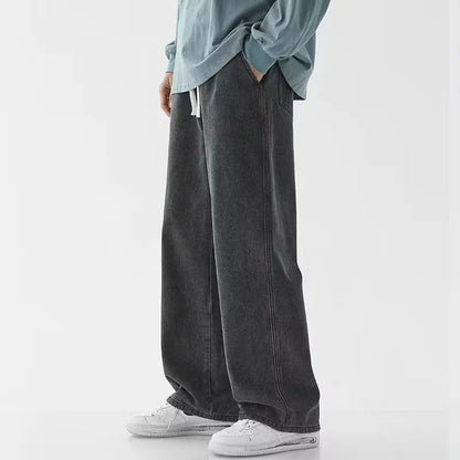2025 New Streetwear Loose Jeans Men Korean Style Fashion Loose Straight Wide Leg Pants Men's Brand Clothing Black Light Blue
