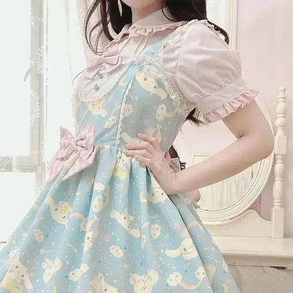 Cartoon My Melody Lolita Dress Kawaii Fashion Bow Lace Dress Printed Princess Dress Halloween Versatile Christmas Gift for Women