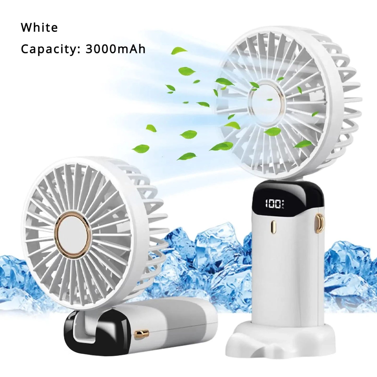 Ventilador Portátil Recarregável 5000mAh Dobrável 90° 5 Velocidades Mini Ar Condicionado Pequeno Ventilador Refrigerador de Ar com Display Digital LED