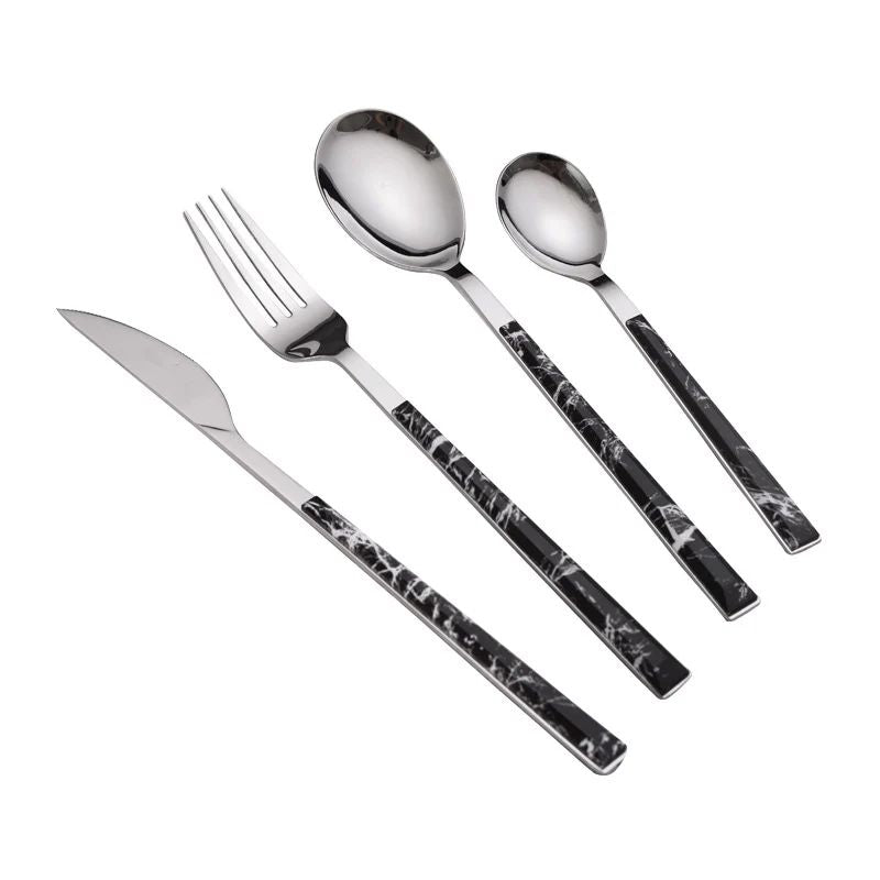 Conjunto de 5 Peças de Talheres Faca Garfo e Colher Conjunto de Talheres de Aço Inoxidável Cabo de Madeira de Imitação Conjunto de Talheres Fácil de Limpar e Reutilizável