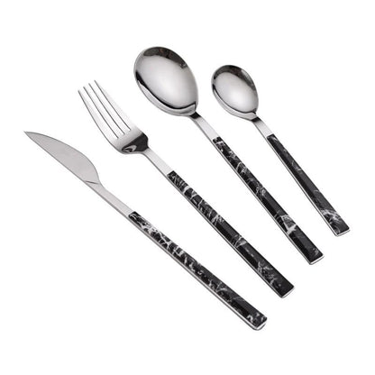 Conjunto de 5 Peças de Talheres Faca Garfo e Colher Conjunto de Talheres de Aço Inoxidável Cabo de Madeira de Imitação Conjunto de Talheres Fácil de Limpar e Reutilizável