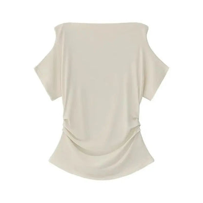 Ultra-Hand Feel Modal Cotton Short Sleeve T-Shirt Women Summer Design Slim Fit Shoulder Baring Fashionable Top