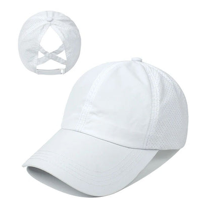 Boné de Beisebol de Verão Cor Sólida Roupa de Golfe Feminina Esporte Lazer Boné Cruzado com Rabo de Cavalo Chapéu de Malha Secagem Rápida Meio-Oco Boné Masculino com Aba Curva