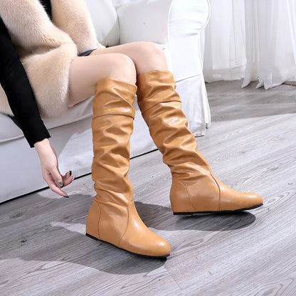 Flat Shoes Spring Autumn Women High Boots Long Western Cowboy Boots Women Footwear Large size 35-43 2024 Mid-Calf Boots Women