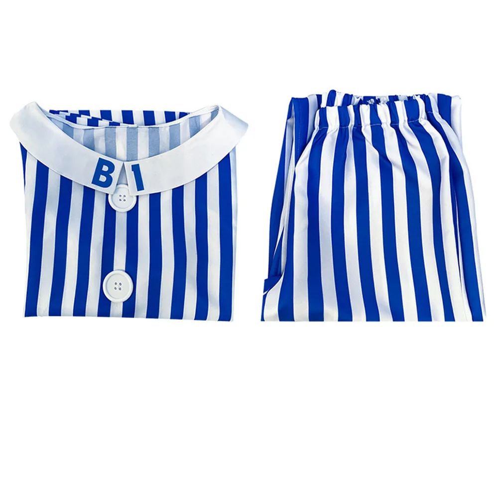 Adult Bananas In Pajamas Costume Blue White Stripe Shirt Pants With Banana Head Men Women Fancy Dress Party Costume Halloween