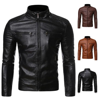 Zipper Korean Fashion Leather Sheepskin Trend Casual Fit Slim Baseball Clothes Men Leather Jacket Autumn New Men Leather Coat