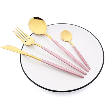 16Pcs Mirror Gold Dinnerware Set Stainless Steel Cutlery Set Fork Knife Coffee Spoon Tableware Silverware Kitchen Flatware Set