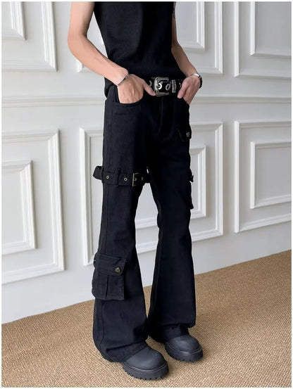 Calça Jeans Boca de Sino Masculina e Feminina, Ajustada, Estilo Fino, Casual, Fashion de Rua, da China Continental