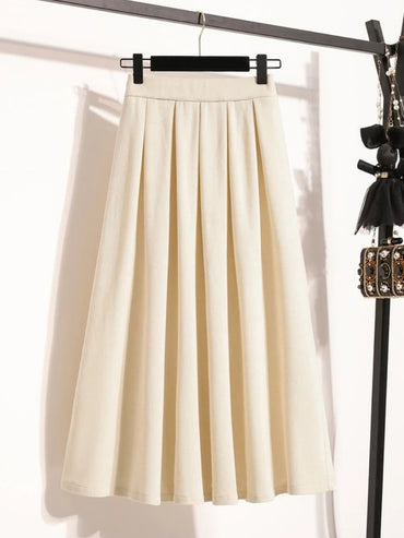 2025 Plus Size Pleated Skirts Solid Versatile Medium Length Skirt A-Line Maxi Gown Cover Autumn Winter New Half-length Skirt
