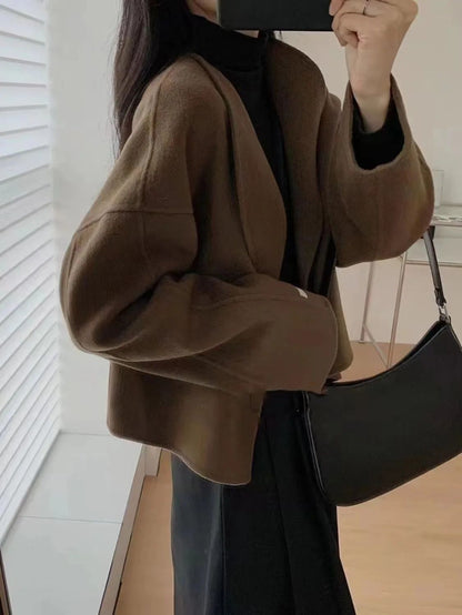 Hebe Style Short Thickened Double-Faced Cashmere Woolen Coat Women's Autumn Winter Fashion Small Size Suit Elegant Feel
