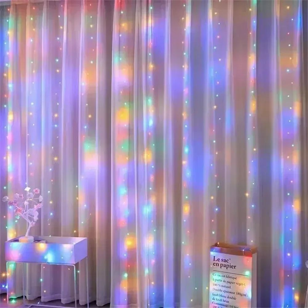 3/6M USB LED Curtain 8Modes Remote Control Lights Holiday Wedding Garland for Bedroom Living Room Decor Ramadan Decorations