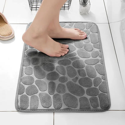 1pc Memory Foam Embossed Velvet Carpet Bathroom Living Room Non-Slip Mat Cobblestone Floor Mat Home Furnishings