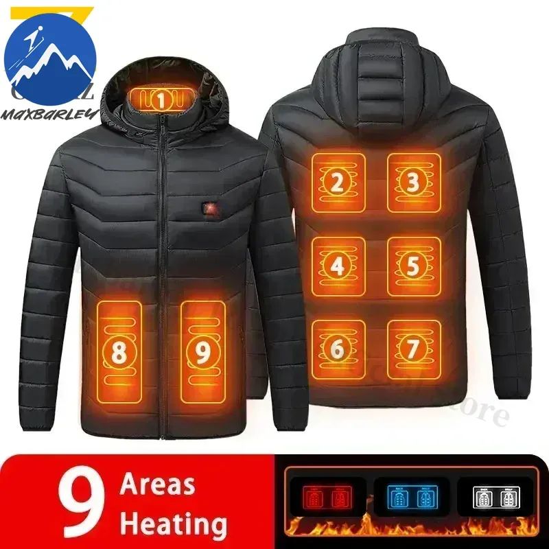 Intelligent Electric Heated Jacket Men Winter Warm Parka 3 Modes Adjustable Anti-Cold Ski Outdoor Camping Hiking Thermal Coat