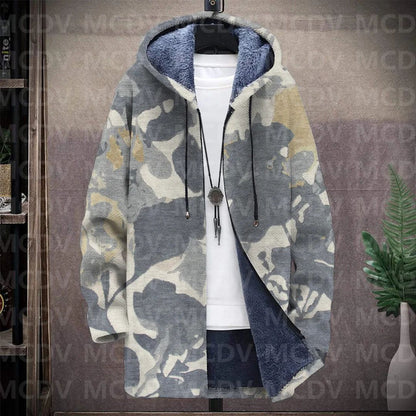 Men's Retro Flower Print Plush Thick Long-Sleeved Coat Fleece Hooded Overcoat Unisex Thick Warm Jacket-12 style