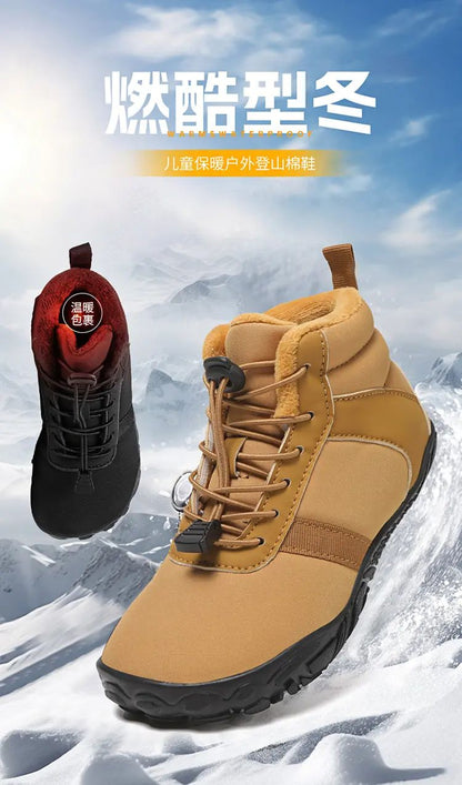 Waterproof Kids Barefoot Snow Boots 2025 New Wide Toe Winter Warm Fur Lined Shoes for Boys Girls Cold Weather Outdoor Sneakers