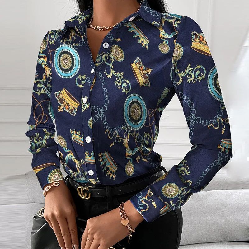 Summer New Women's Long-sleeved Shirt, Single-breasted Printed Shirts Fashion Casual Tops Camisa Female Chemise S-XXL