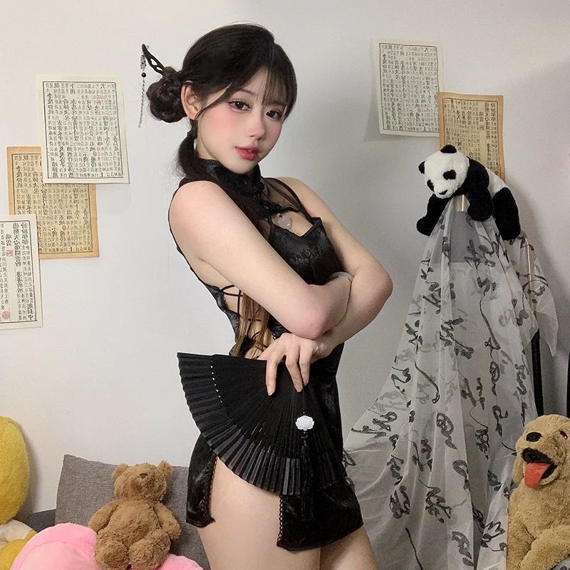 Robe Qipao chinoise pour femme, lingerie sexy, bandage à fente haute, uniforme Cheongsam, costume de boîte de nuit Anime