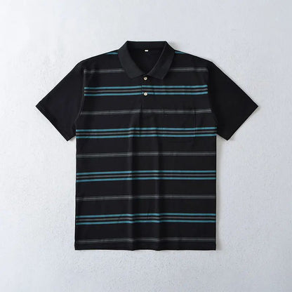 Men's Polo Shirt Button Up Polos Business Casual Lapel Short Sleeve T Shirt Summer Regular Fit Red Black Polo Stripe Shirts