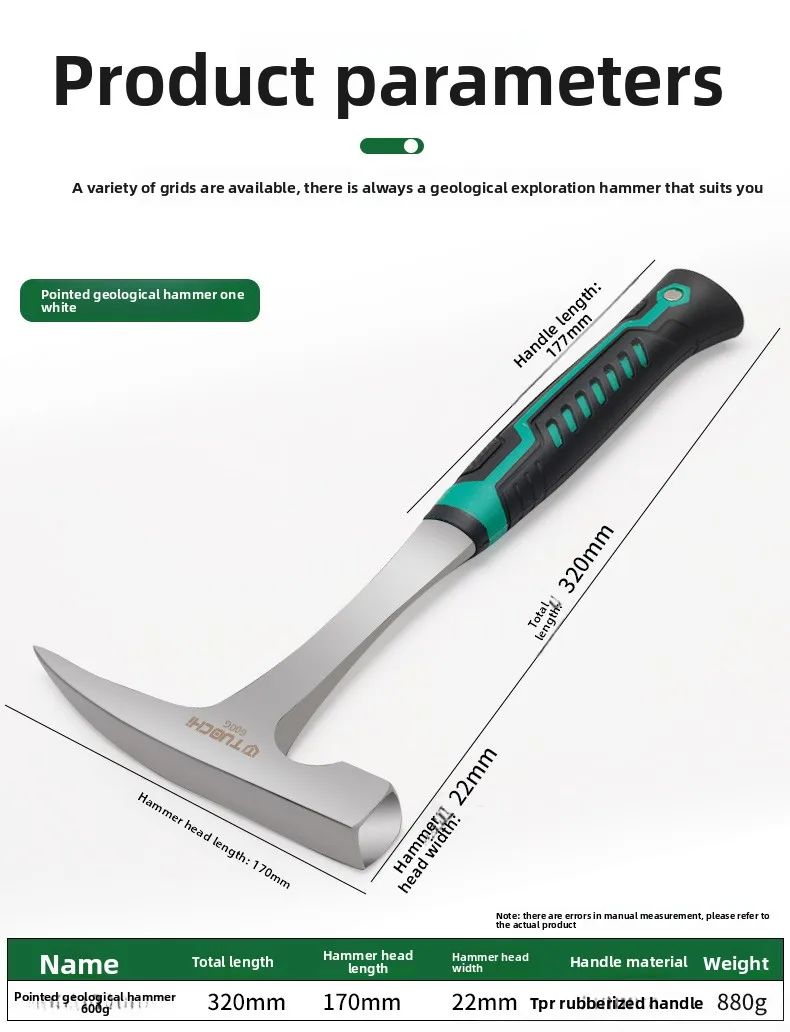 Damaly, Martelo Geológico Profissional, Martelo de Exploração, Martelo Integrado Pontiagudo Multifuncional, Martelo para Pedreiras/Mineração,