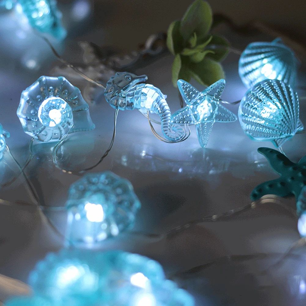 Ocean Theme 20/30 Leds String Lights Shell Starfish Under The Sea LED Fairy Light for Wedding Party Christmas Decoration Lamp