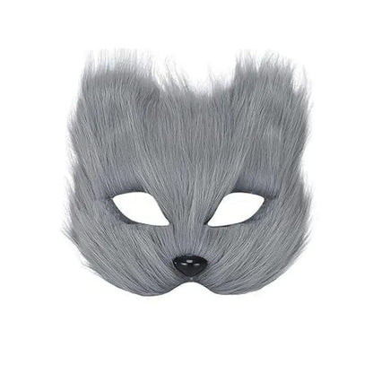 QQ Fluffy Fur and Face Mask Cosplay Halloween Fox Shape Half Face Eye Mask Sexy Cat Hair Animal Mask Christmas Carnival Party Co