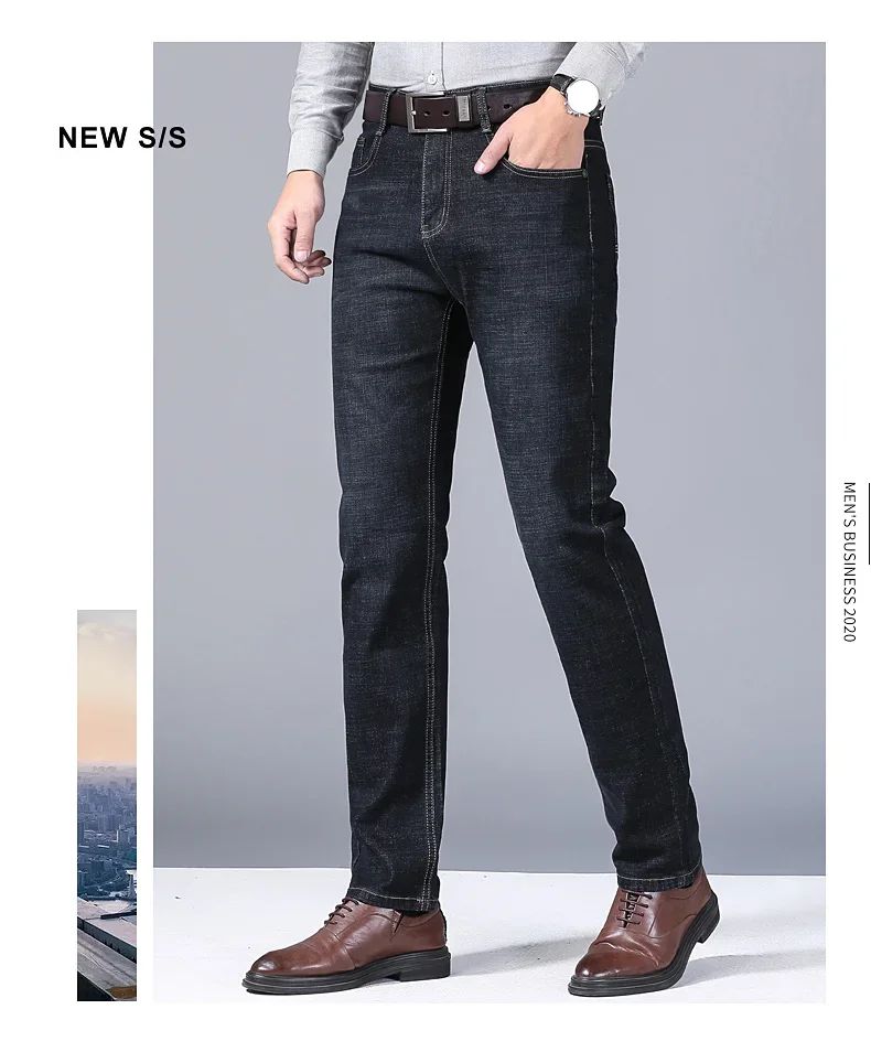 Calça Jeans Masculina Reta Masculina 2025 Nova Elástica Slim Fit Calças Confortáveis Macias de Negócios Calças Jeans Masculinas de Marca