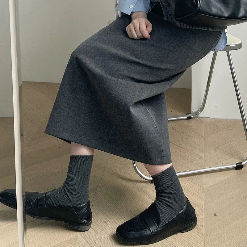 Sweater Coat Skirts 2024 Autumn and Winter New Gray Back Slit Suit Skirt Skirt