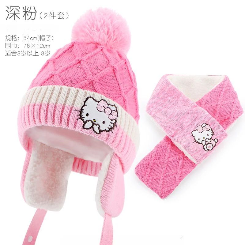 Conjunto infantil de gorro de lã e cachecol com animação da Elsa de Frozen da Disney, desenho animado, inverno, forro de veludo, espesso para manter aquecido