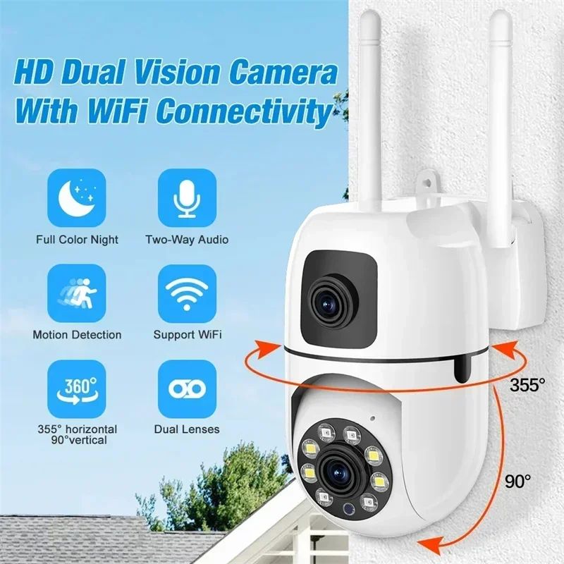 8MP WIFI Surveillance Camera Dual Lens Dual Screen IP Cameras Wireless Auto Tracking Color Night Vision 8X Digital Zoom CCTV Cam
