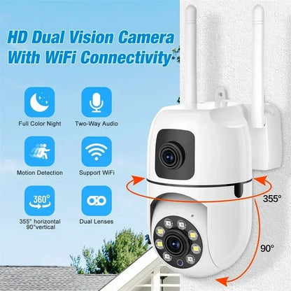 8MP WIFI Surveillance Camera Dual Lens Dual Screen IP Cameras Wireless Auto Tracking Color Night Vision 8X Digital Zoom CCTV Cam