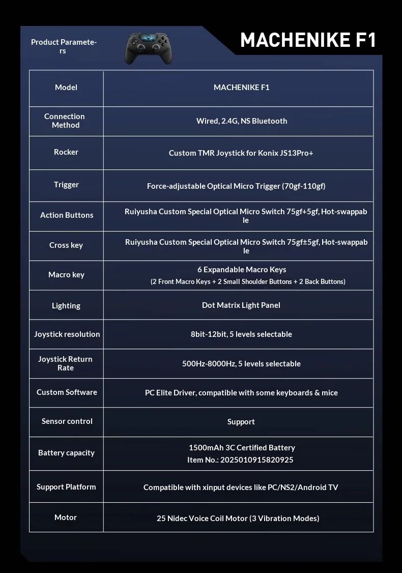 Machenike F1 Wireless Game Controller 3?Mode Dual 8K Hot?Swap Custom Body?Sense Micro Switch for PC Mobile Gaming Desktop Setup