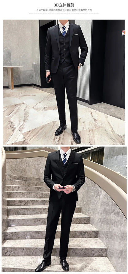 Suit Outdoor Breathable (Blazer+ Vest + Pants) Men's Fashion Business Korean Wedding Casual Business Wear Elegant Man Suit 6XL