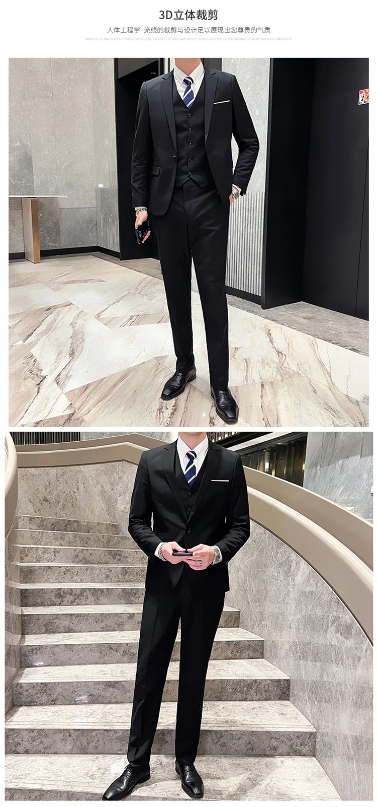 Suit Outdoor Breathable (Blazer+ Vest + Pants) Men's Fashion Business Korean Wedding Casual Business Wear Elegant Man Suit 6XL