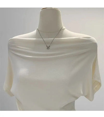 Ultra-Hand Feel Modal Cotton Short Sleeve T-Shirt Women Summer Design Slim Fit Shoulder Baring Fashionable Top